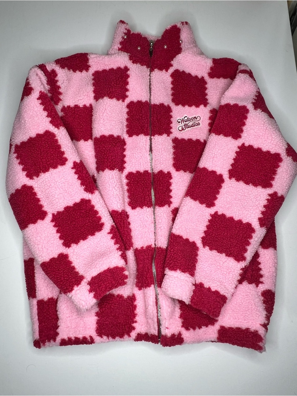 The Watson Studios Pink and Red Sherpa / Full Zip Jacket in XL